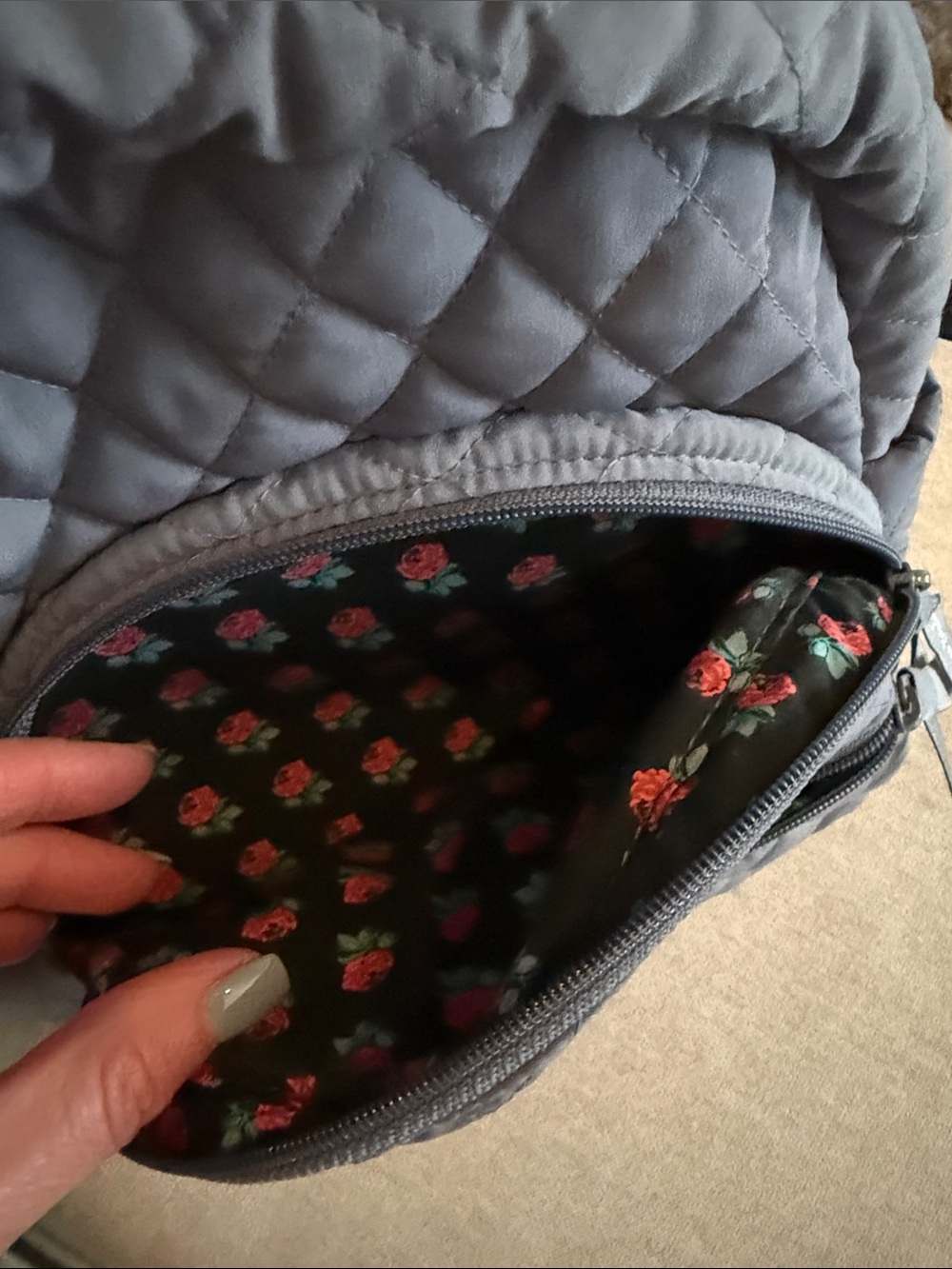 Vera Bradley Quilted Gray Backpack with Front Zip Pocket - Picture 5 of 7
